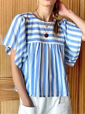 Emerson fry basalie top in organic cotton scallop blue stripe